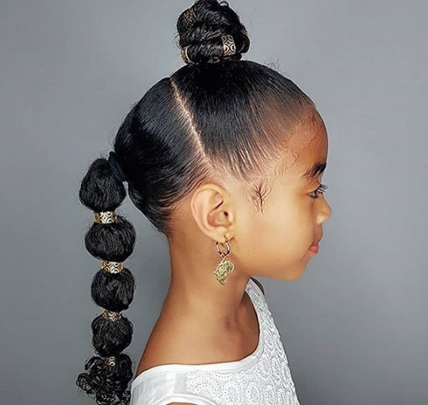Top Knot And Bubble Pony  Girls Hairstyle
