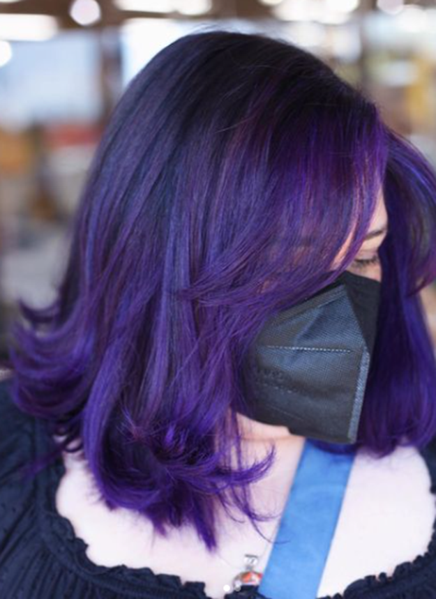 Ultra Violet Colored With Side Bangs Top Balayage For Dark Hair