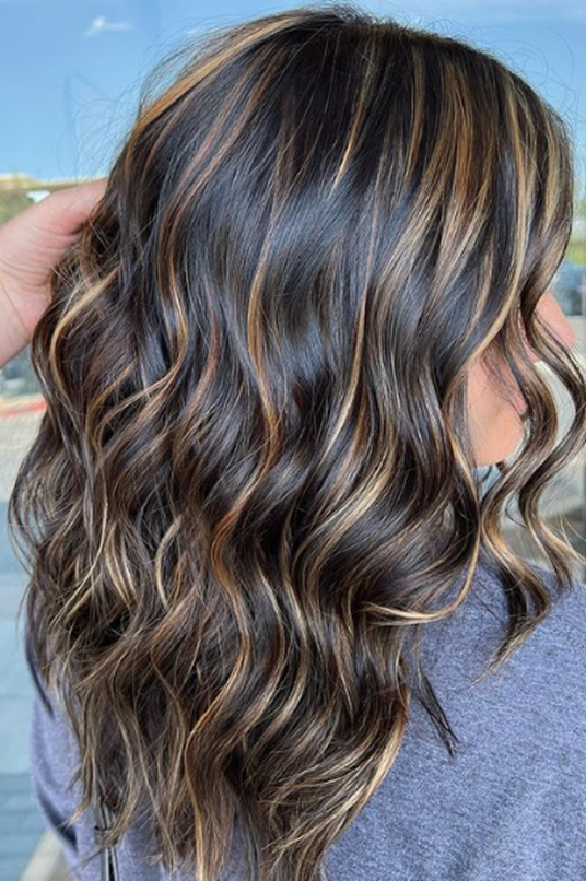 Wavy Shine Hair With Golden Black Hair With Highlight