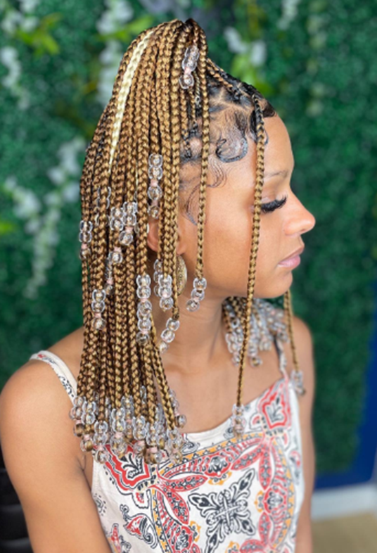 White Braided Hairstyle With Beads