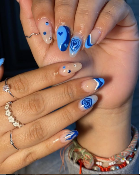 blue love nail art