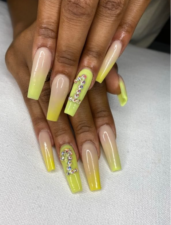 yellow coffin nails designs