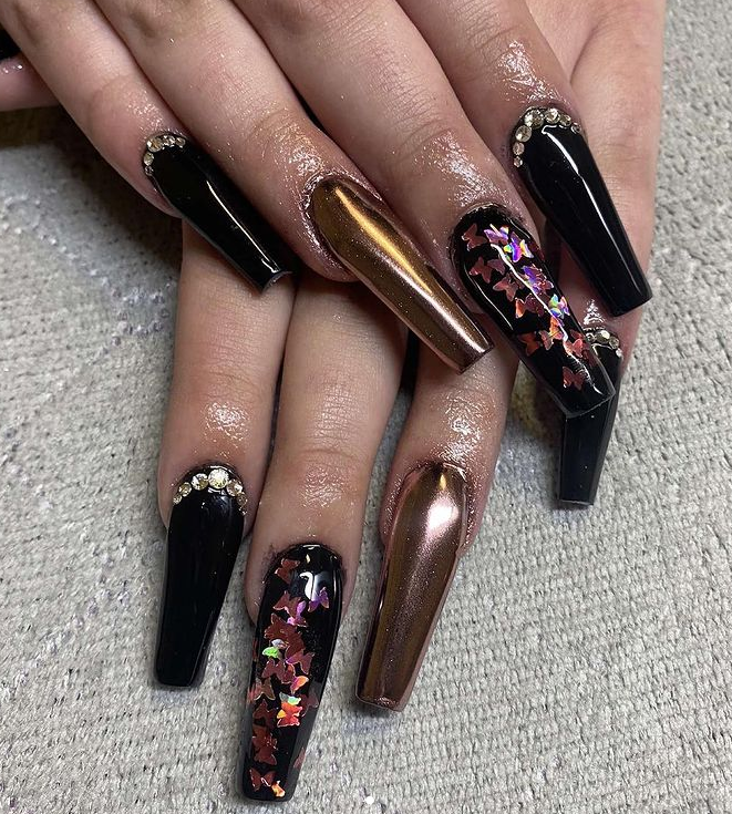 black and golden nail art