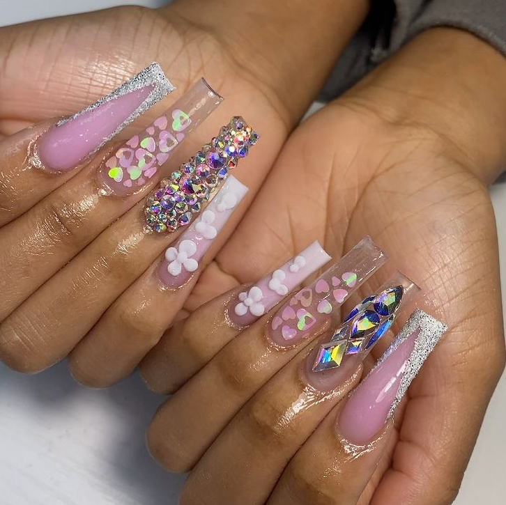 floral pink nail art
