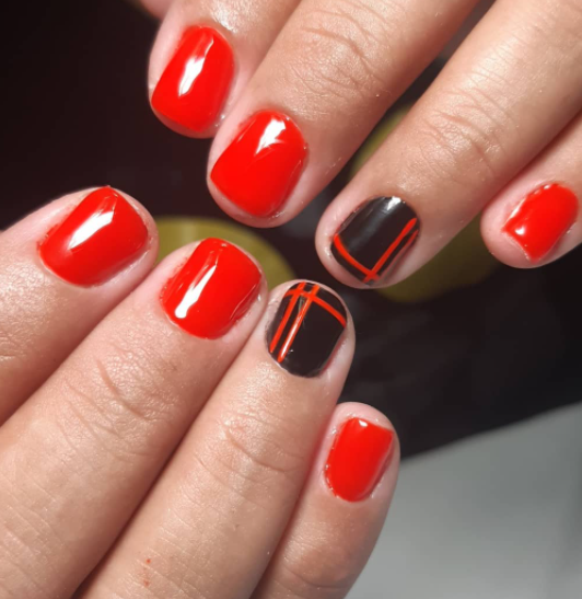 red lines nail design