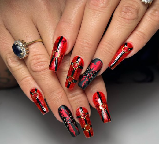stylish red nail design