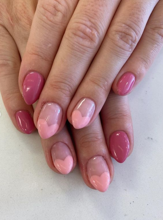 pink heart nail design