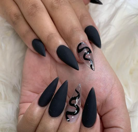 matte black nail art