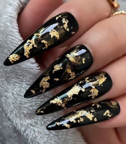 black gold nail design