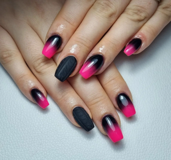 black pinkish nail design