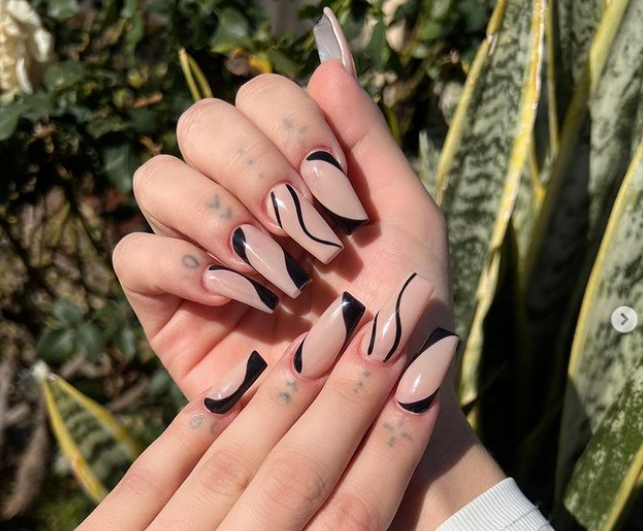 black waves nail design