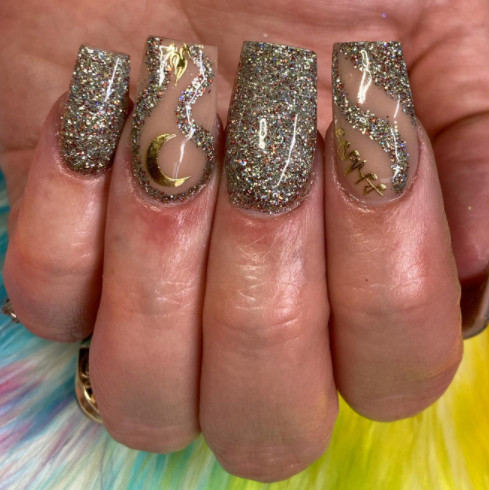 gold and silver nail art