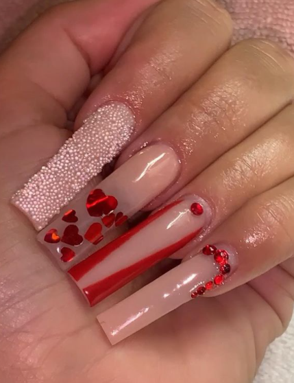 red heart nail art