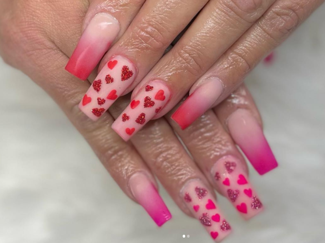red and pink nail design