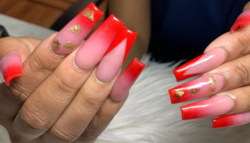 golden red Ombre nail designs 