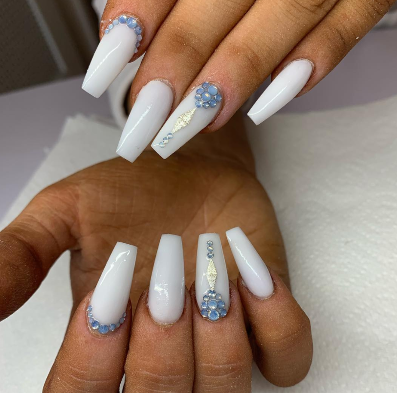 white and blue nails art