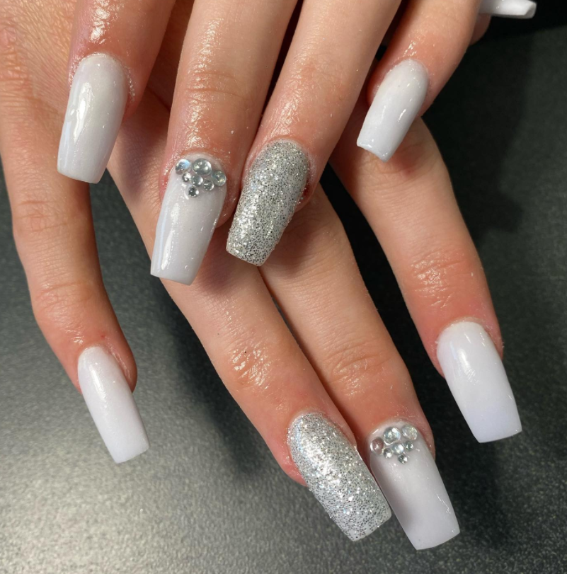 white diamond nail art