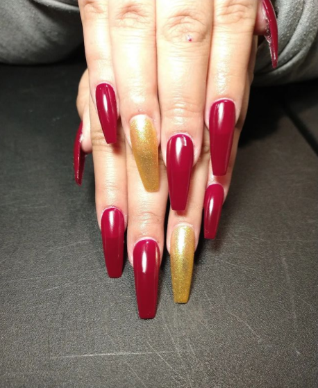 maroon gold nail art