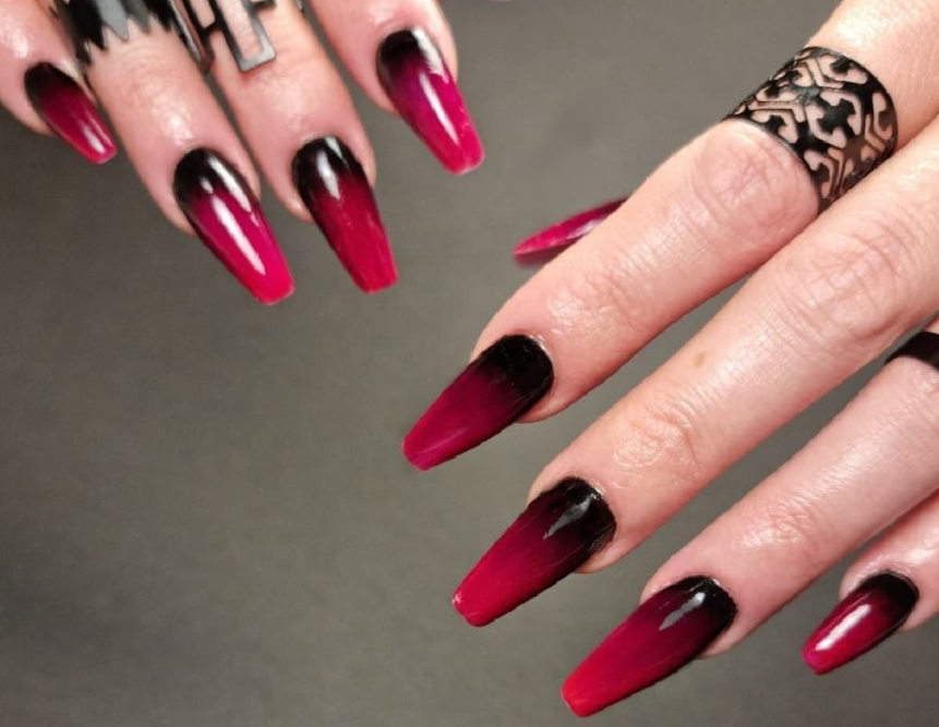 reddish pink nails design