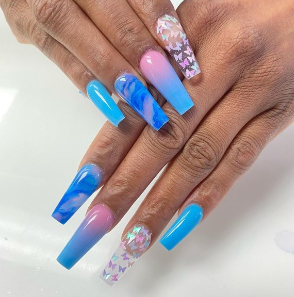 pink sky nail art