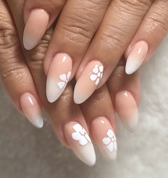 almond floral nail art