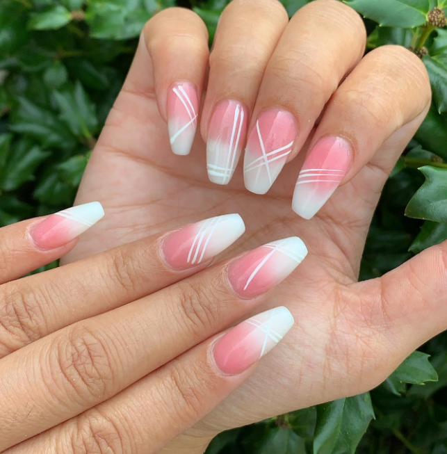 white stripes nail art