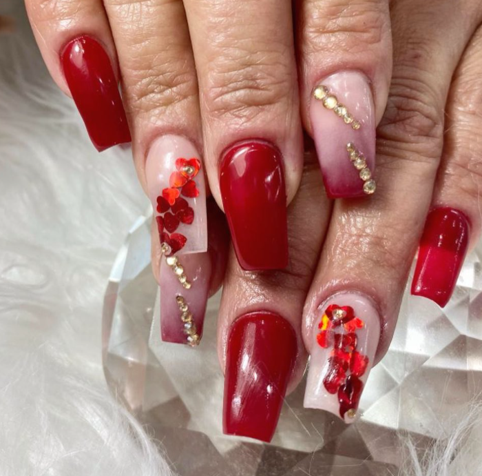 glossy red nail design