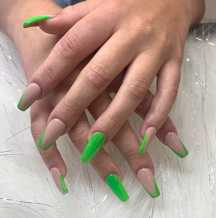 neon green coffin nails designs