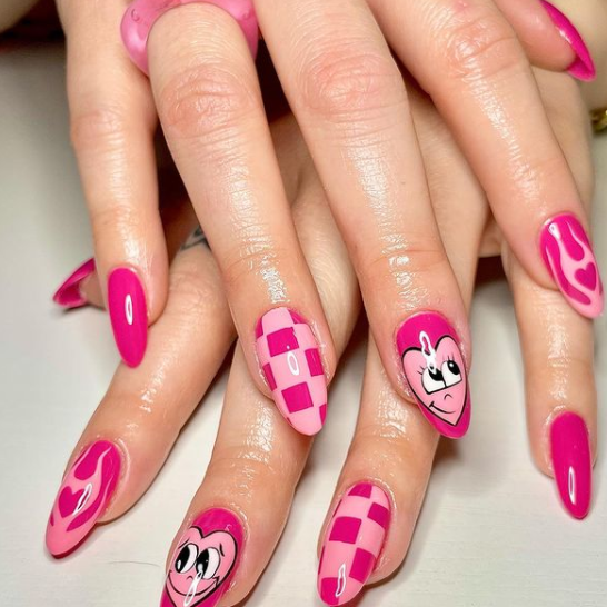 pink valentine nail design