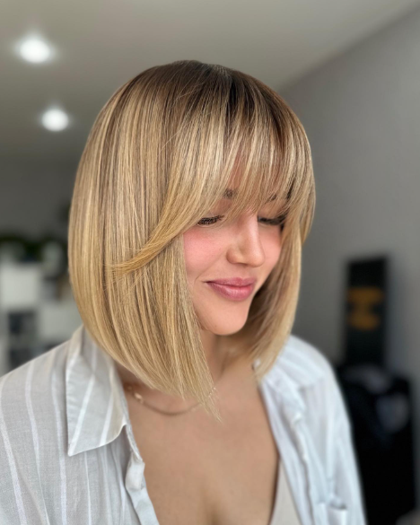 A Line Bob With Bangs Low Maintenance Haircuts For Thick Hair