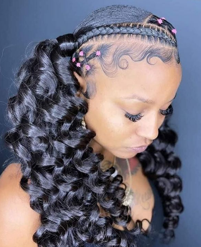 Beautiful curls with one braid band Black Hairstyle