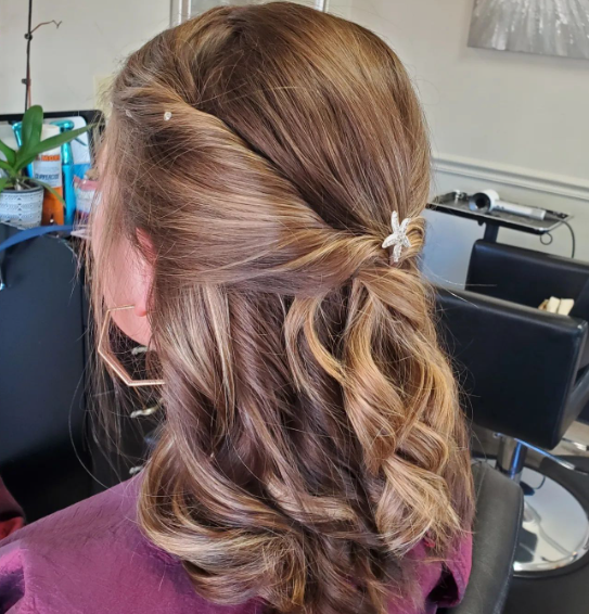 Bedazzled And Bouncy Half Up Half Down Hairstyle For Medium Hair