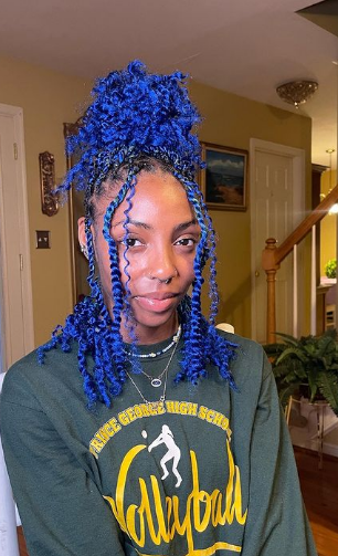 Blue Kinky Twist Braids Hairstyle