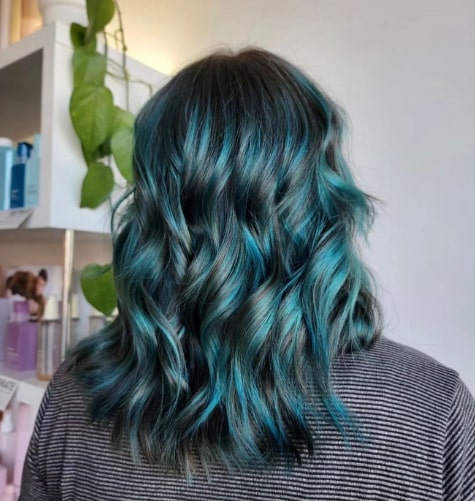 Blueish-Teal Balayage Hair Color