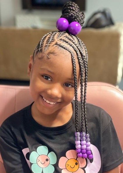 Braided Top Bun Braids And Beads Hairstyle For Kids