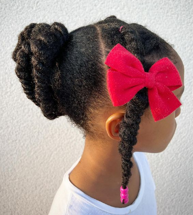 Braided bun with side bow Cute hairstyle