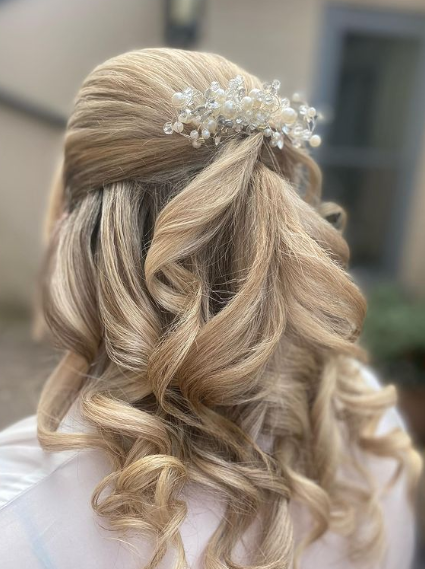 Bridal Curly Half Up Half Down Hairstyle For Medium Hair