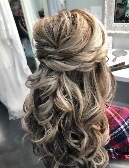 Bridesmaid Half Up Half Down Hairstyle For Curly Hair