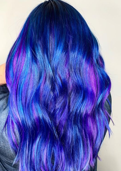 Bright Layered Blue And Purple Hair Ideas