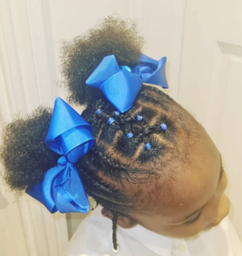 Busy Braid Puff Cornrow Hairstyle For Black Kids