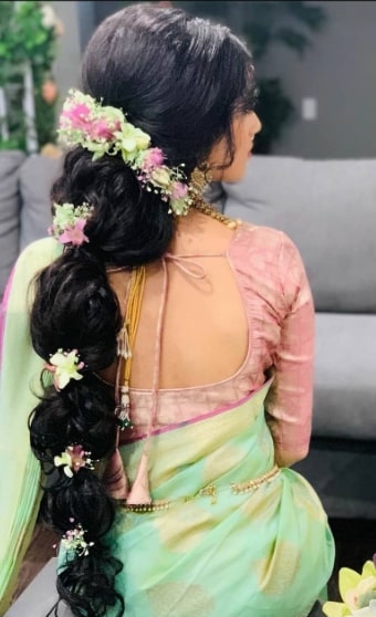 Cascading Waterfall Braid Hairstyle for Indian Wedding Function