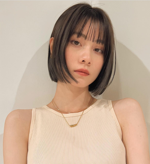 Chin Length With Bangs Middle Part Bob,