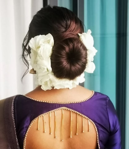 Classic Bun Paired with White Roses 