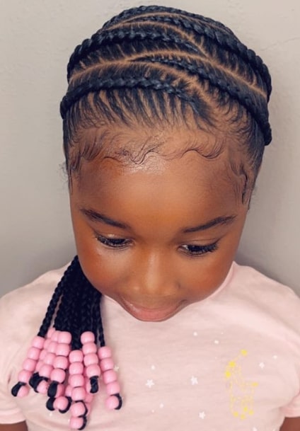Cross Braids And Beads Hairstyle For Kids