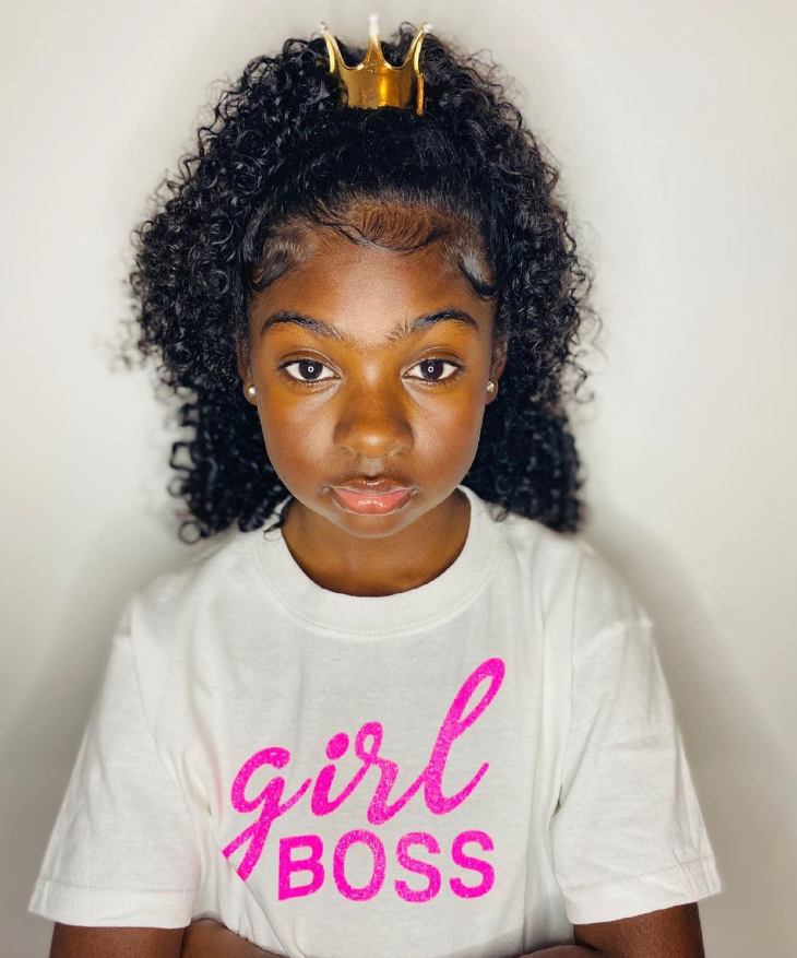 Curly Half Updo Little Black Girl Hairstyle