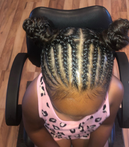 Customized Double Bun Cornrow Hairstyle For Black Kids