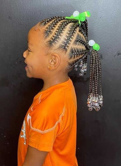 Feed in Braided Ponytail Braids And Beads Hairstyle For Kids