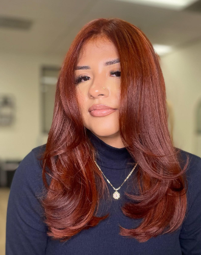 Foil Shades Brown Hair With Red Highlights