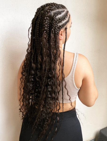 Fulani braids with curls Half Up Half Down Hairstyle