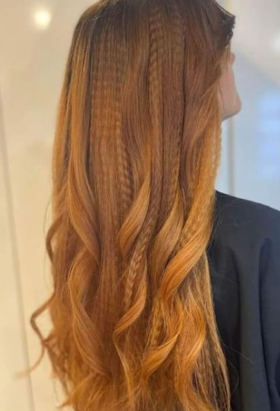 Golden Balayage and Crimped Hairstyle